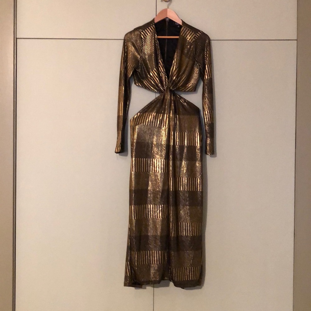 Lulus Gold and Black Cutout Dress